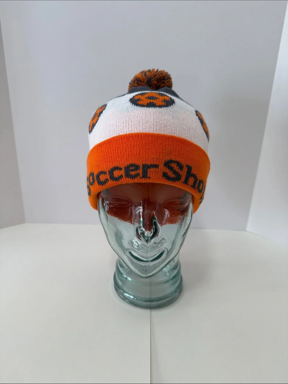 Soccer Shots Kids Orange & White Pom Knit Beanie